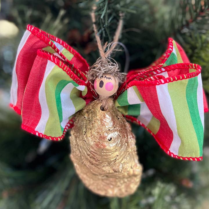 Angel Ornament - Christmas Stripes in Silk for wholesale by The Painted Pearl