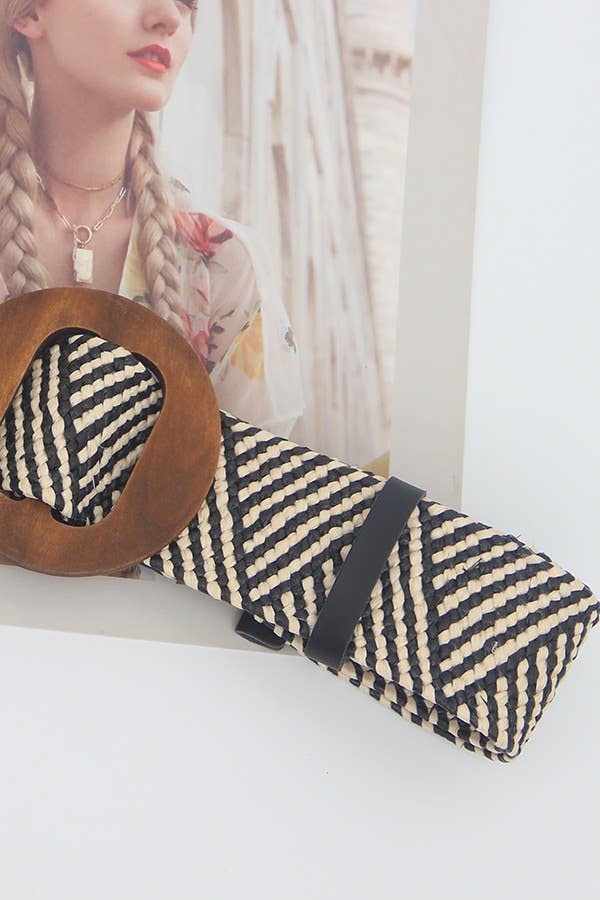 STRIPE 49512BXH- Woven Straw Wooden Buckle Belt for wholesale on Faire1