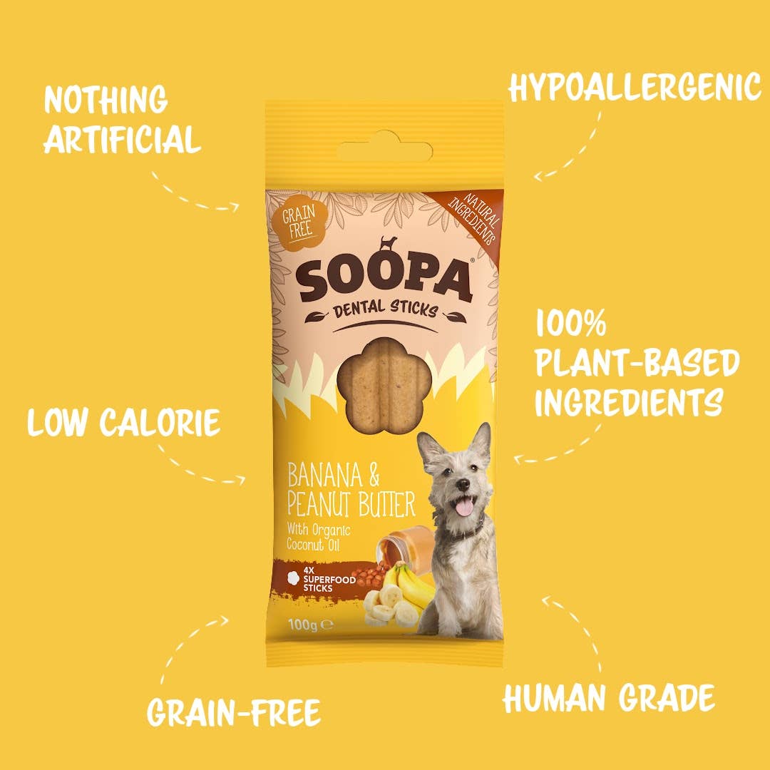 Soopa Europe - Wholesale Pet Treats - Dog - Banana & Peanut Butter Dog Dental Sticks0