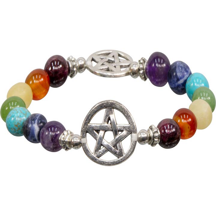 Pulsera elástica de 7 chakras con pentáculo (cada una) para venta al por mayor de Kheops International
