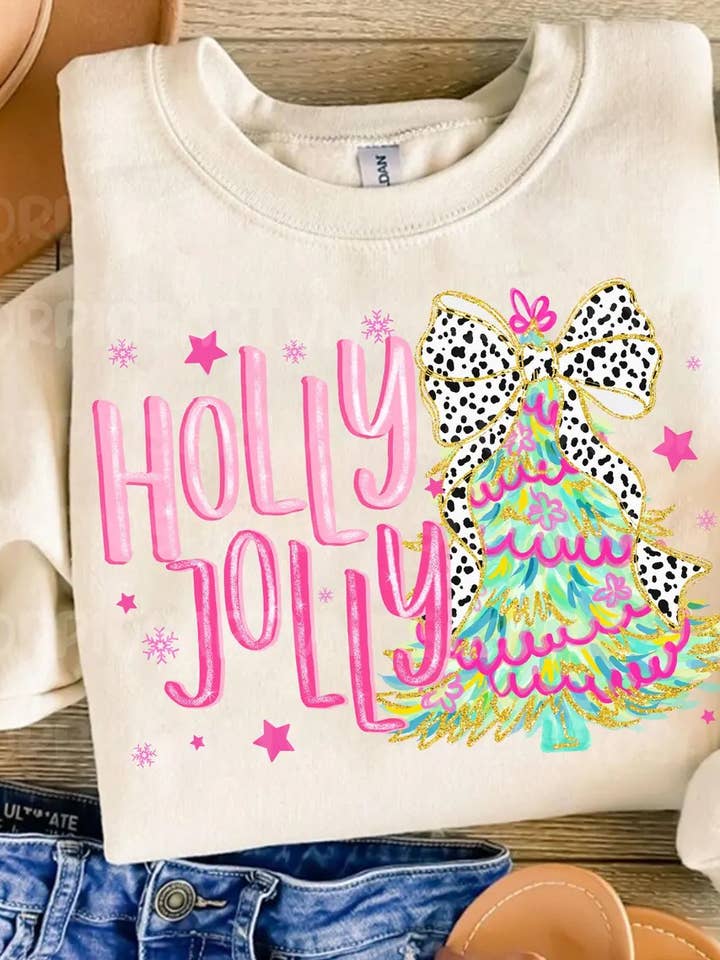 Holly Jolly Graphic Sweatshirt for wholesale by Wilde and Ink Threads