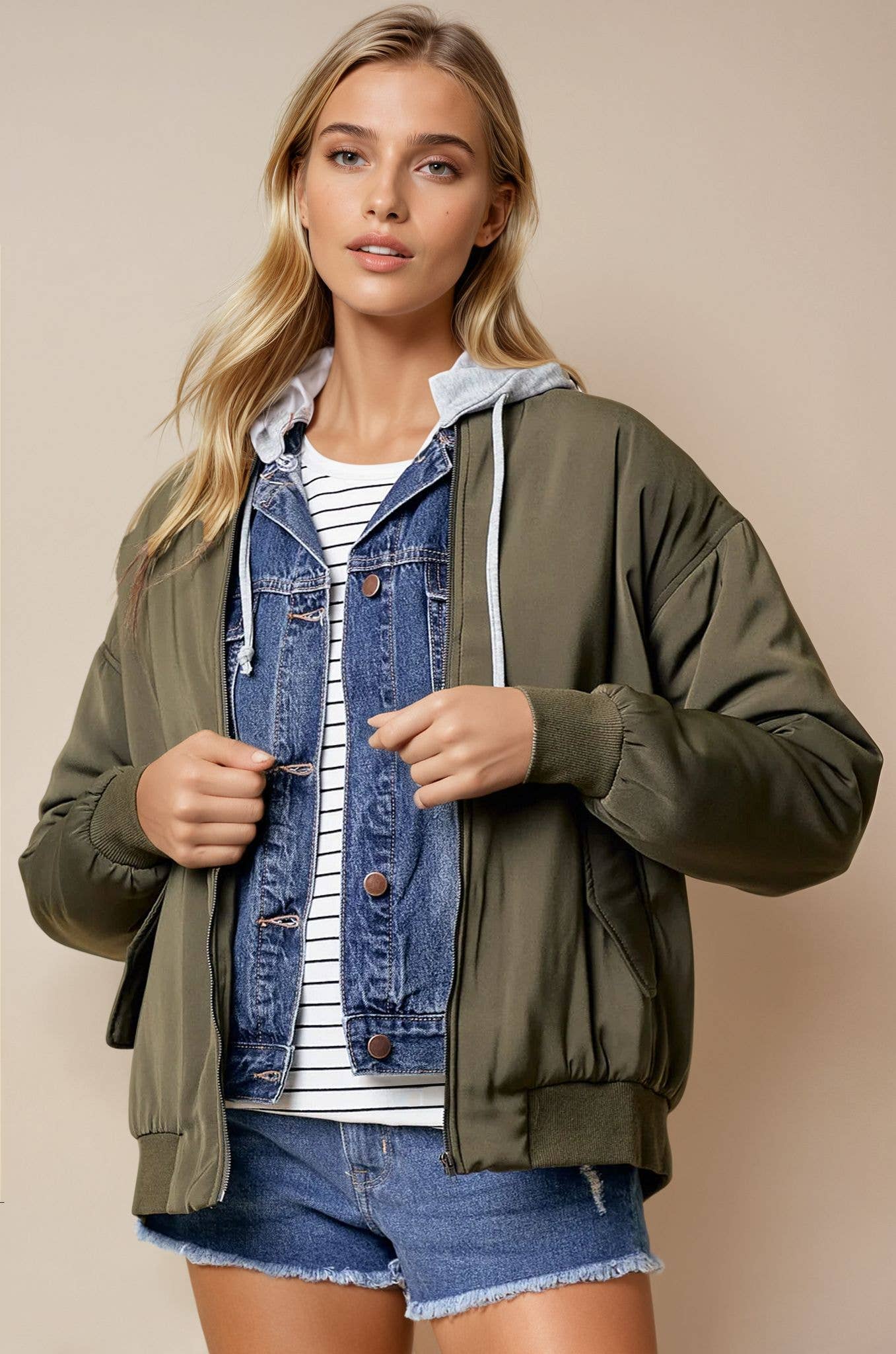 Doe and Rae - Wholesale Bomber Jacket - Women's - Drop Shoulder Bomber Jacket - 10260J-14