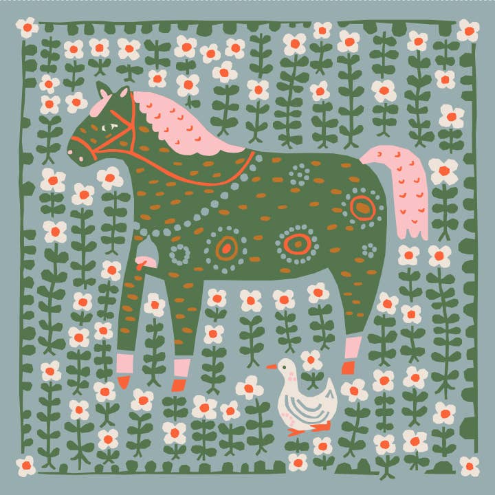 Folk Horse Panel for wholesale by Little House Cottons