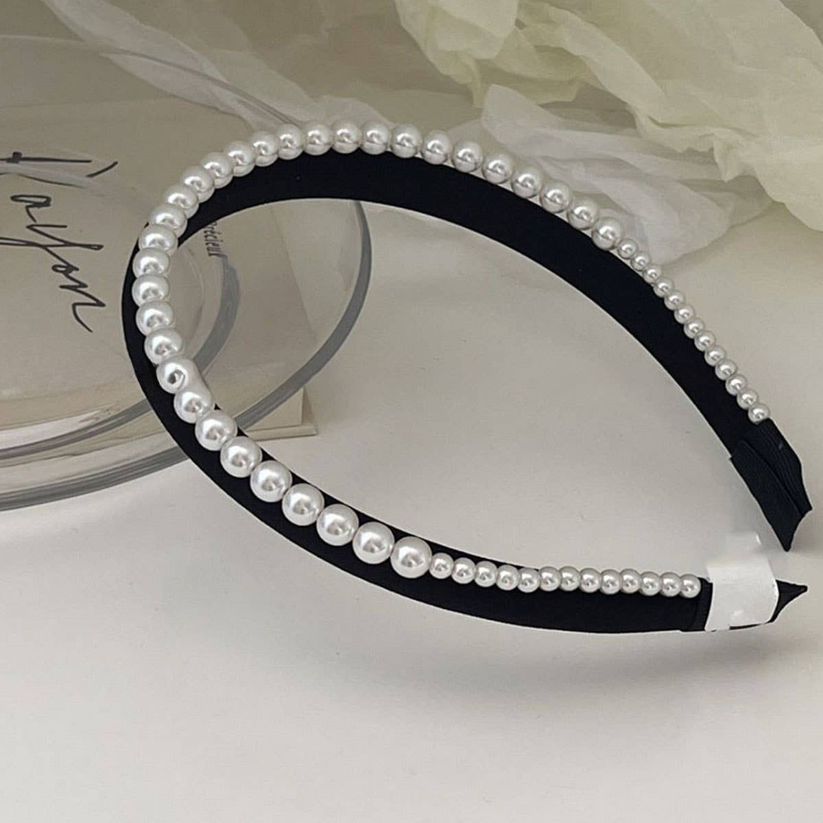 ACCITY - Wholesale Fashion Headband - Women's - SATIN PEARL DOUBLE LAYER HEADBAND_CWAHA04372