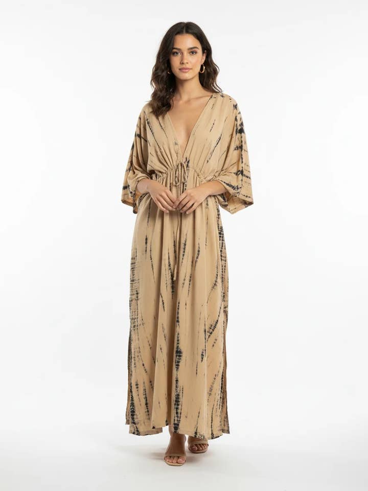 Tie dye kaftan dress, Case of solid colors for wholesale by Foutaz LLC