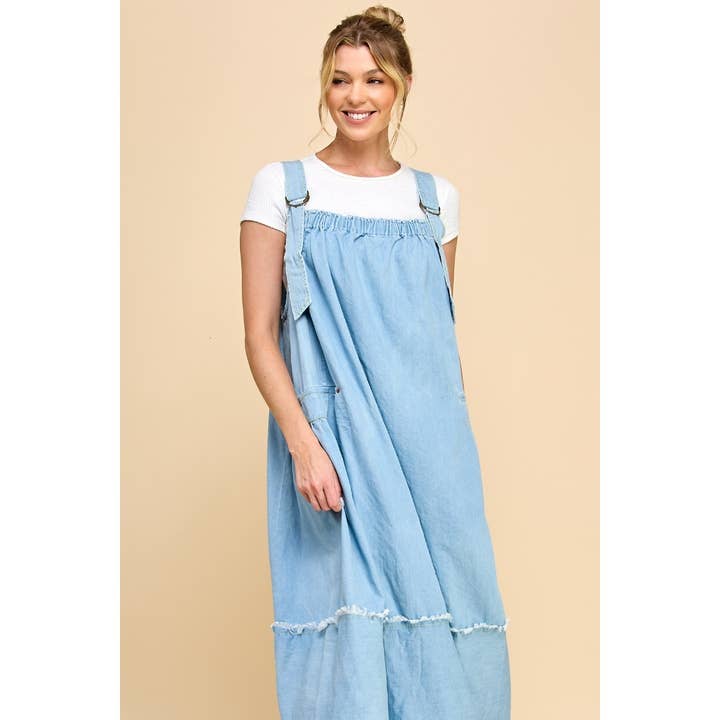 Veveret - Wholesale Dress - Women's - Washed Denim Overalls Dress
