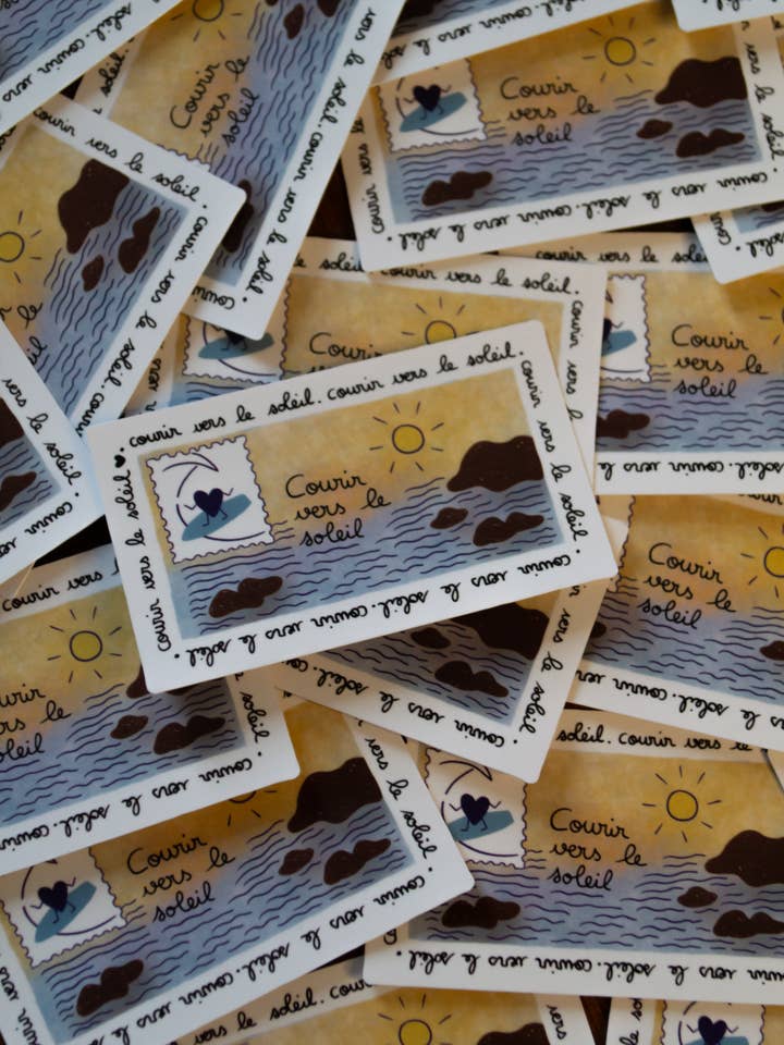 Aufkleber "Lauf in die Sonne" - Herz- und Surfaufkleber für den Großhandel von Grisbleu