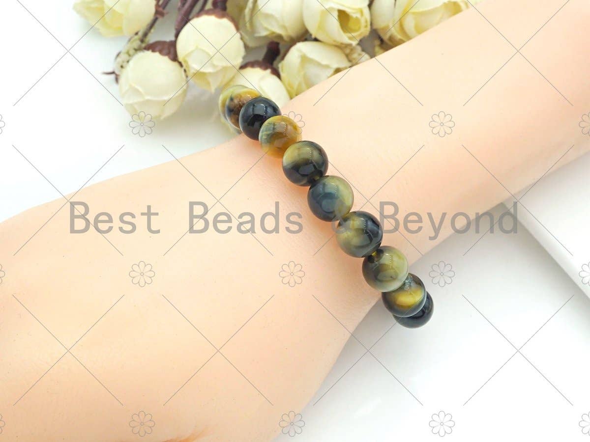 BestBeads&Beyond - Vente Bracelet de perles - Bracelet extensible œil de tigre bleu doré naturel, U10773