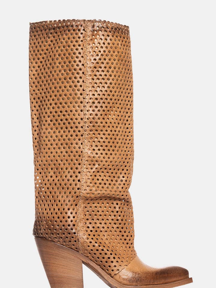 Stivali texani forati in rag taupe XD2009 per la vendita all'ingrosso da parte di METISSE