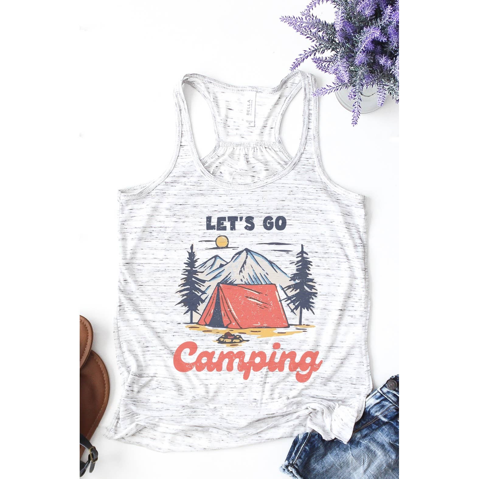Kissed Apparel - Vente Débardeur – femme - Débardeur fluide à motif Lets Go Camping Mountain Fire0