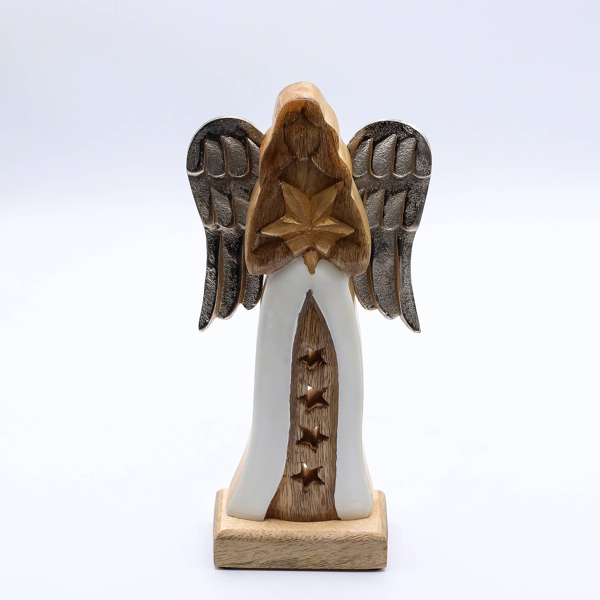 Ancient Wisdom – wholesale Decorative figurine – Mango Wood Star Angel with Metal Wings - Large 30cm1