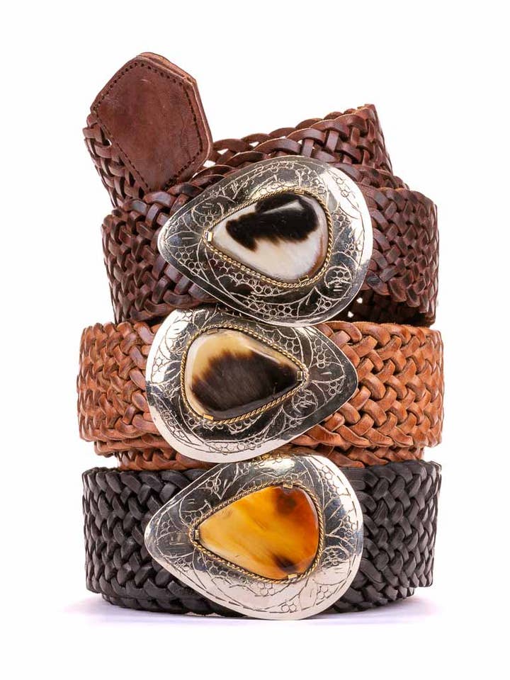 Marrakesh Narrow Leather Belt Teardrop Bone for wholesale by TABOO FASHION