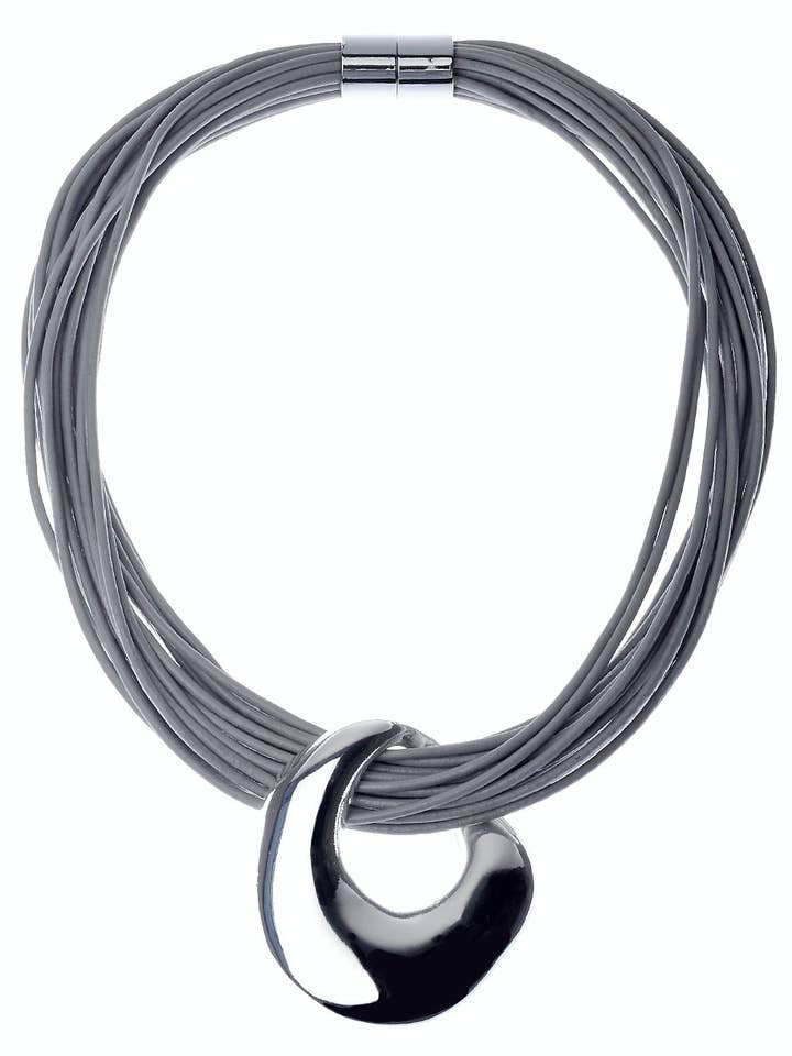 Urban Chic Multi Strand Leather Necklace with Large Doughnut for wholesale by Oceanic Jewellers - Majique London