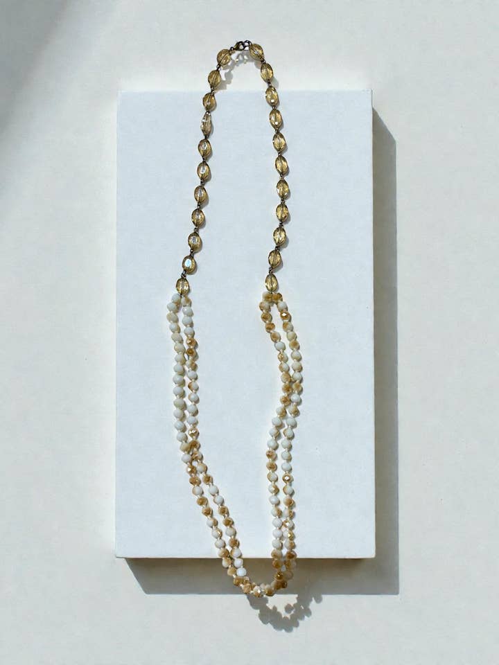 WearMe anywhere 34’ beige transition necklace hand knotted for wholesale by Ava Capri