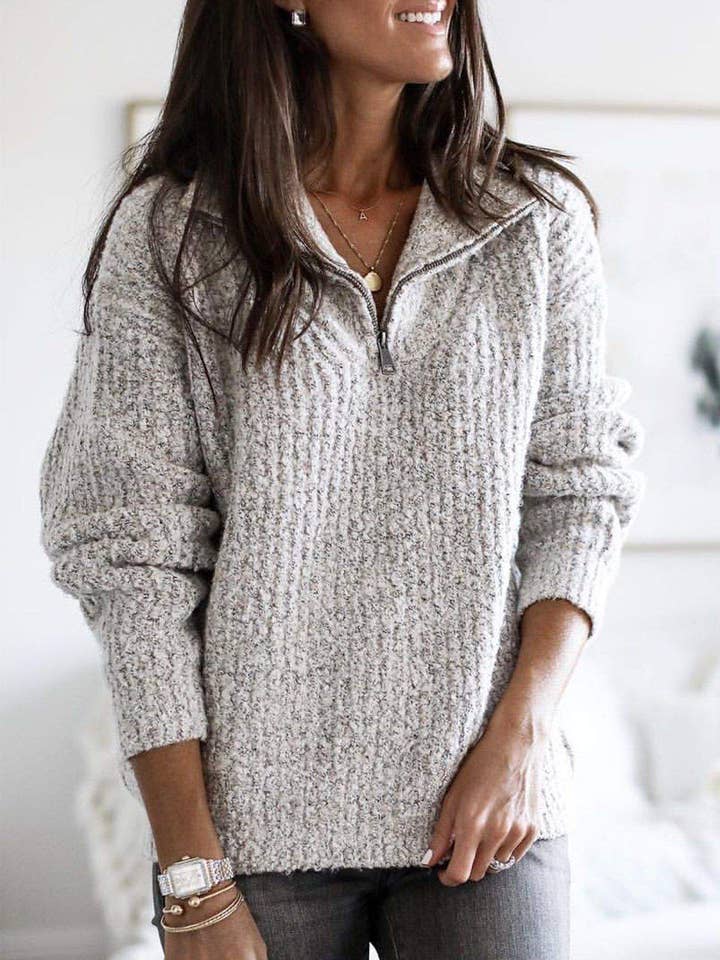 Fashion Combination - Wholesale Knit Sweater - Women's - zipper pullover long sleeve sweater coat women