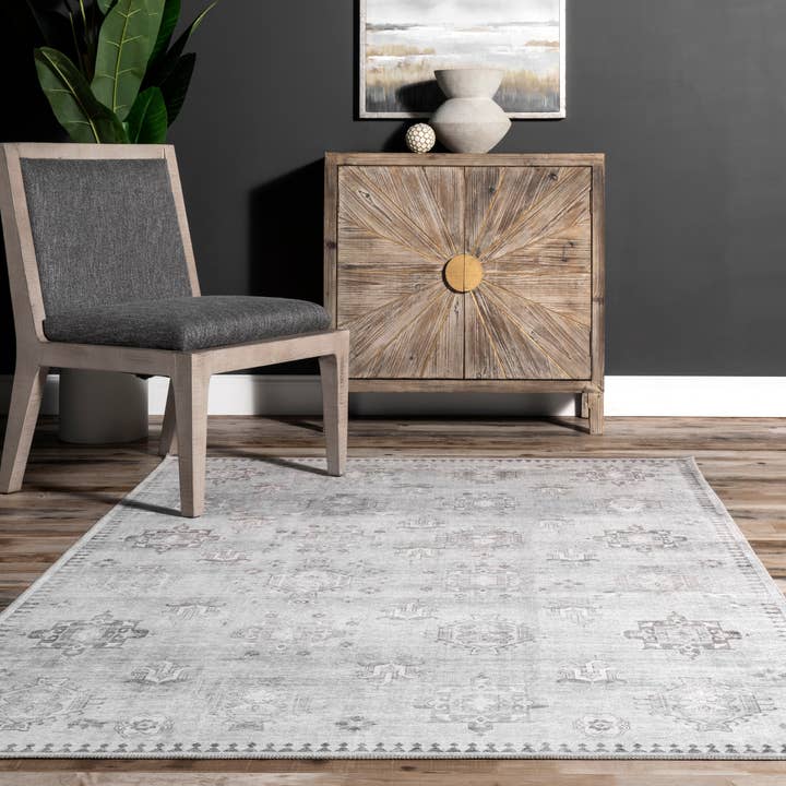 Beige Krystin Distressed Machine Washable Area Rug for wholesale on Faire18