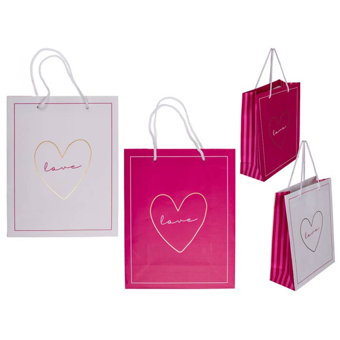 Out of the blue KG - Wholesale Gift Bag - White/Dark Pink Paper Gift Bag, Love - 18x8x23 cm