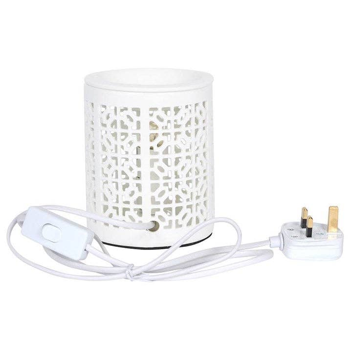 Wolf & Wilde – wholesale Wax warmer – WHITE CERAMIC TRELLIS ELECTRIC OIL & WAX BURNER2