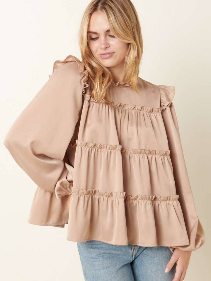 mittoshop - Wholesale Blouse - Women's - SATIN RUFFLE TIER DETAIL BLOUSE3