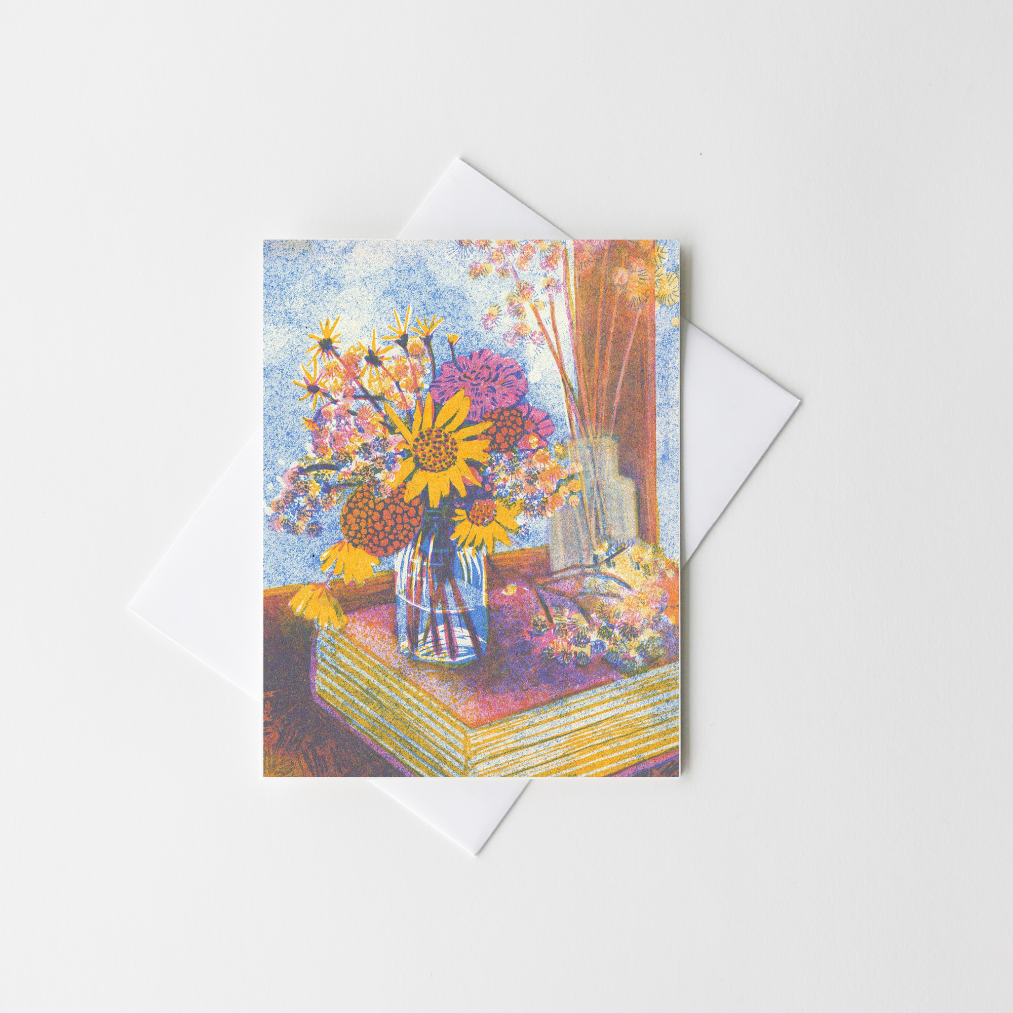 Heartell Press - Wholesale Everyday Greeting Card - Still Life with Books And Flowers #2 Everyday Risograph Card1