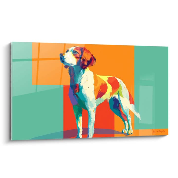 Tableau Chien Multicolore Portrait Pop Art - Éclat Géométrique - Edition Epagneul Breton pour la vente par Walensky