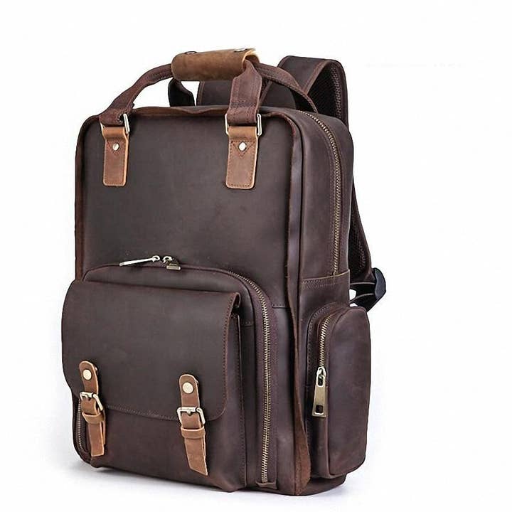 Steel Horse Leather - Venta al por mayor Mochila - Unisex - The Gaetano | Mochila grande de cuero para cámara con soporte para trípode2