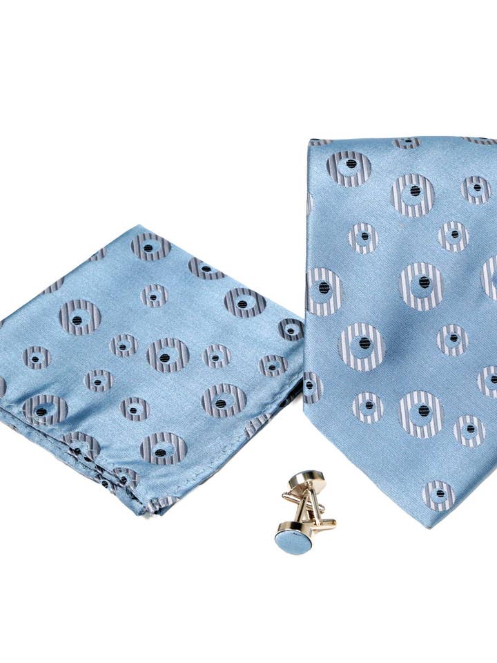 Herren Blaue Krawattenbox-Set mit geometrischem Muster, 4-teilig für den Großhandel von Ferrecci