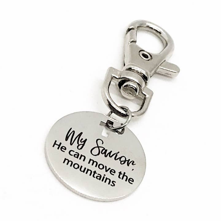 Taskekæde, Min Frelser, Han Kan Flytte Bjergene Taskeklemme, Sennepsfrø Tro, Bjergflyttende Tro, Kristent Gave, Tro Gave, Taskevedhæng for engroshandel hos JKCE Designs