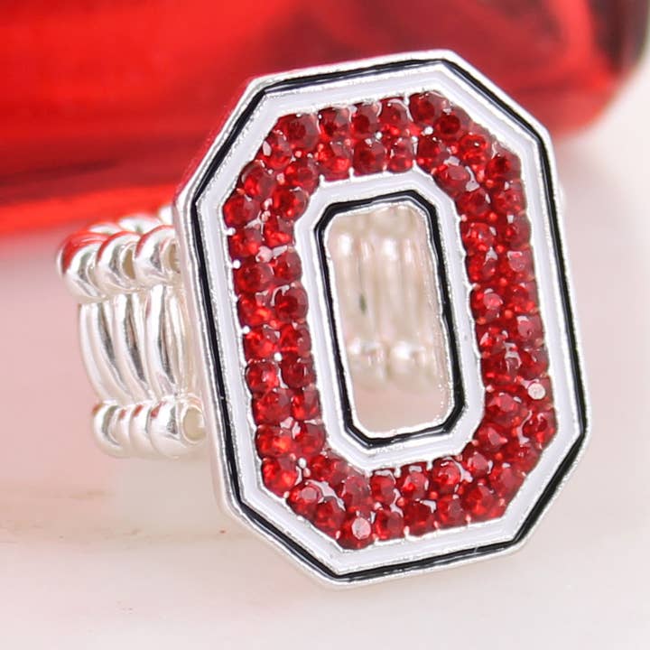Ohio State Crystal Logo Stretch Ring for wholesale by Seasons Jewelry