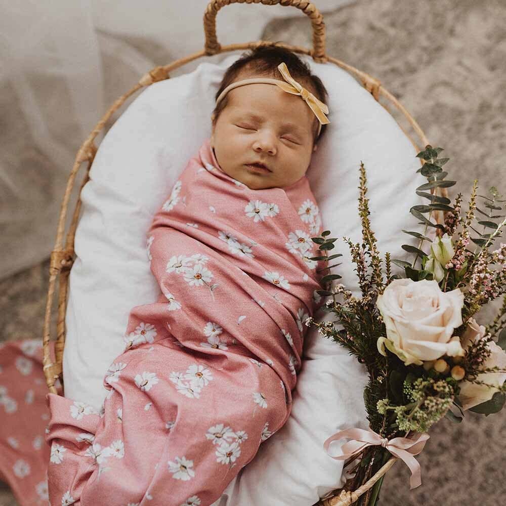 Snuggle Hunny - Wholesale Swaddle Set - Baby - Daisy Baby Jersey Wrap & Topknot Set5
