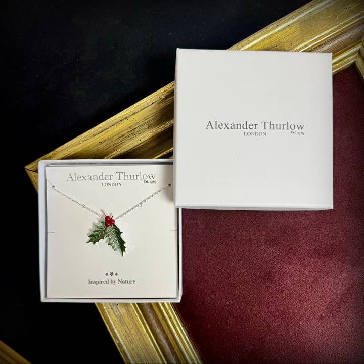 Alexander Thurlow & Co Ltd - Wholesale Pendant/Charm Necklace - Holly with Berries Christmas Necklace, Silver Plated3