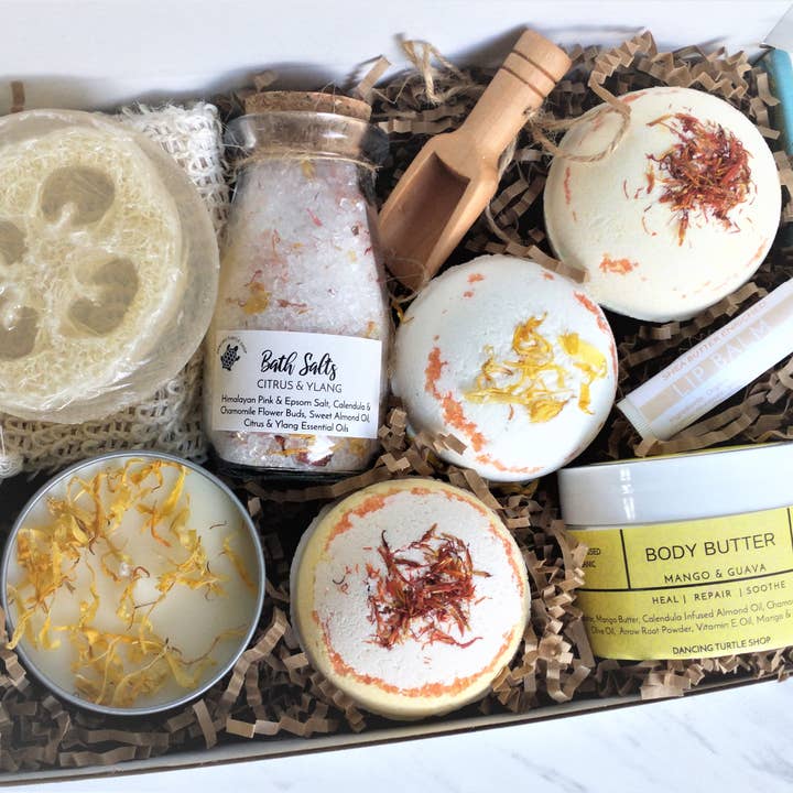 Citrus forfriskende gaveæske, spa-kurve, spa-gave til hende for engroshandel hos Dancing Turtle Shop