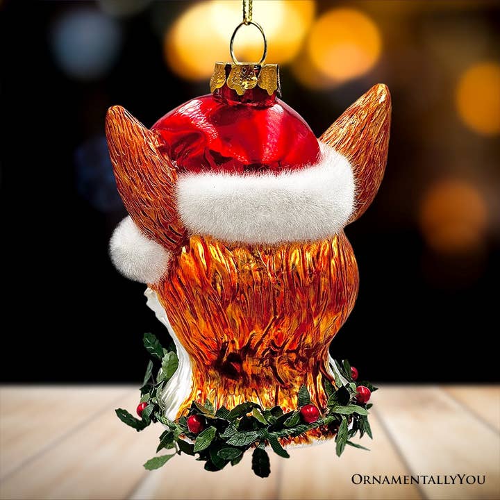 OrnamentallyYou – wholesale Ornament – Fox with Santa Hat Glass Christmas Ornament, Woodland Animal