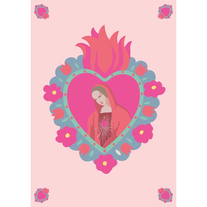 Cartão Postal - Felicidade - Coração Flamejante Madonna por atacado de nobis design