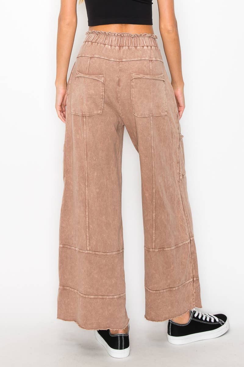 J.Her - Wholesale Pants - Women's - BEST Mineral Wash Wide leg Cropped pants HP55243