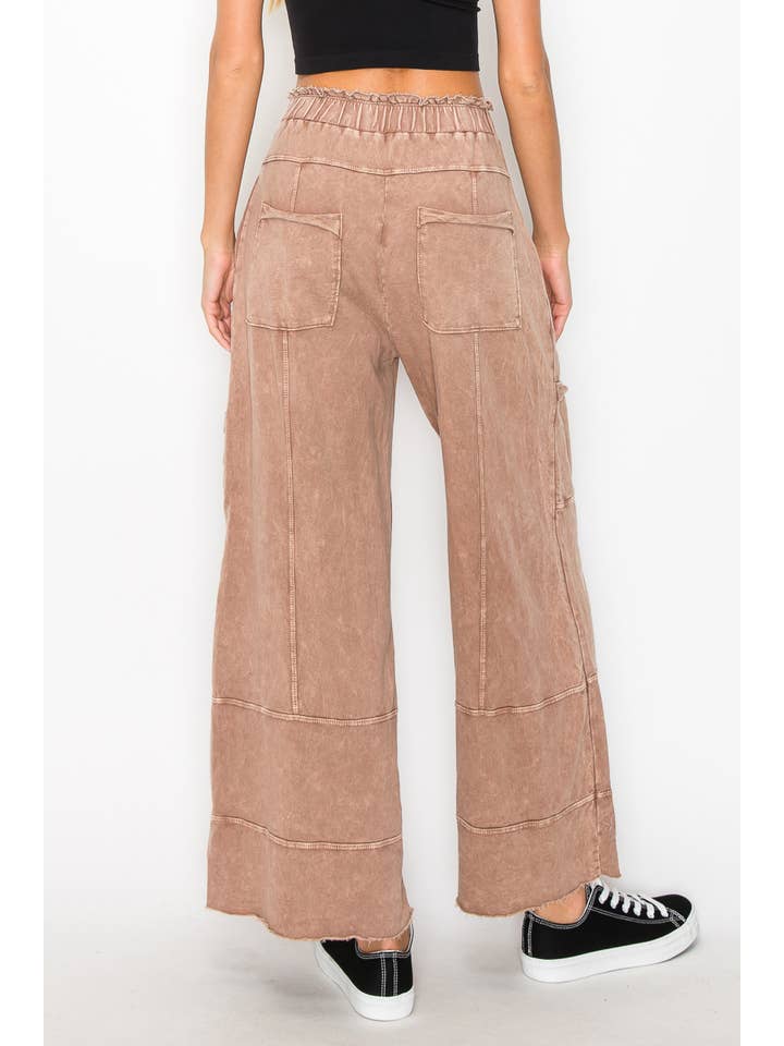 J.Her - Wholesale Pants - Women's - BEST Mineral Wash Wide leg Cropped pants HP55243