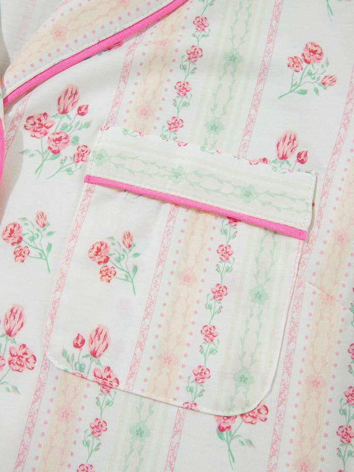 LALA LOO - Wholesale Sleepwear Set - Women's - Floral Top and Shorts Spring Pajama Set