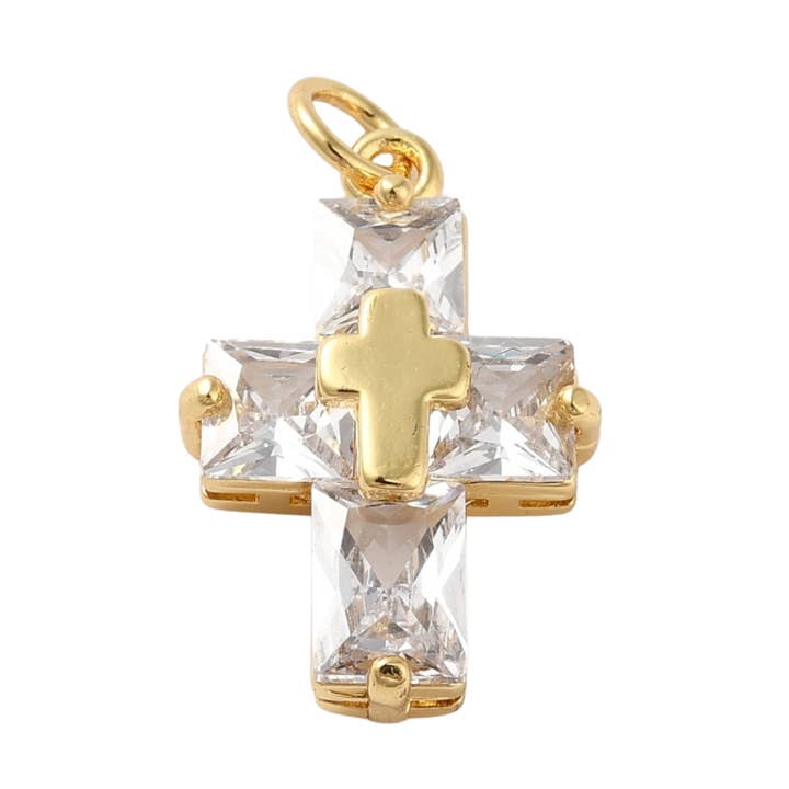The Charm Bar Company - Wholesale Individual charm/pendant - * Gold Cubic Zirconia Cross Charm0