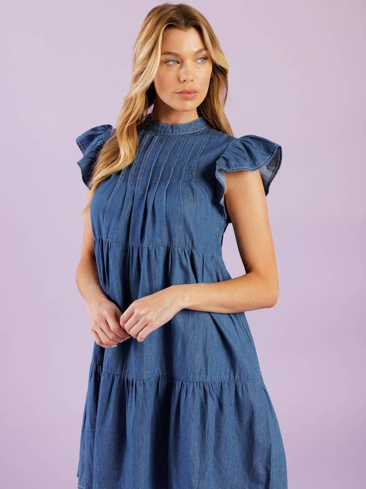 A woven chambray mini dress - ID21849 for wholesale by FLYING TOMATO