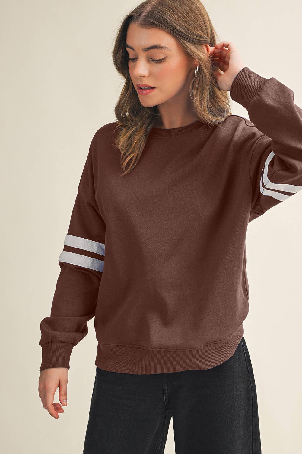 Aapparella - Wholesale Shirt - Women's - Striped Detail Drop Shoulder Oversized Sweatshirt | S-XL7