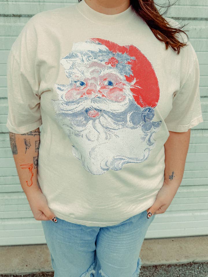 The Clandestine Underground – wholesale T-shirts med screentryck – Unisex – Vintage Santa, julig boxy bomulls-T-shirt11