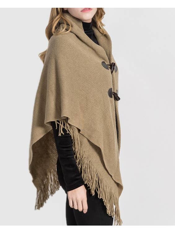 HIDDENBRAND - Wholesale Cardigan - Women's - Buttoned Cardigan Fringe Shawl