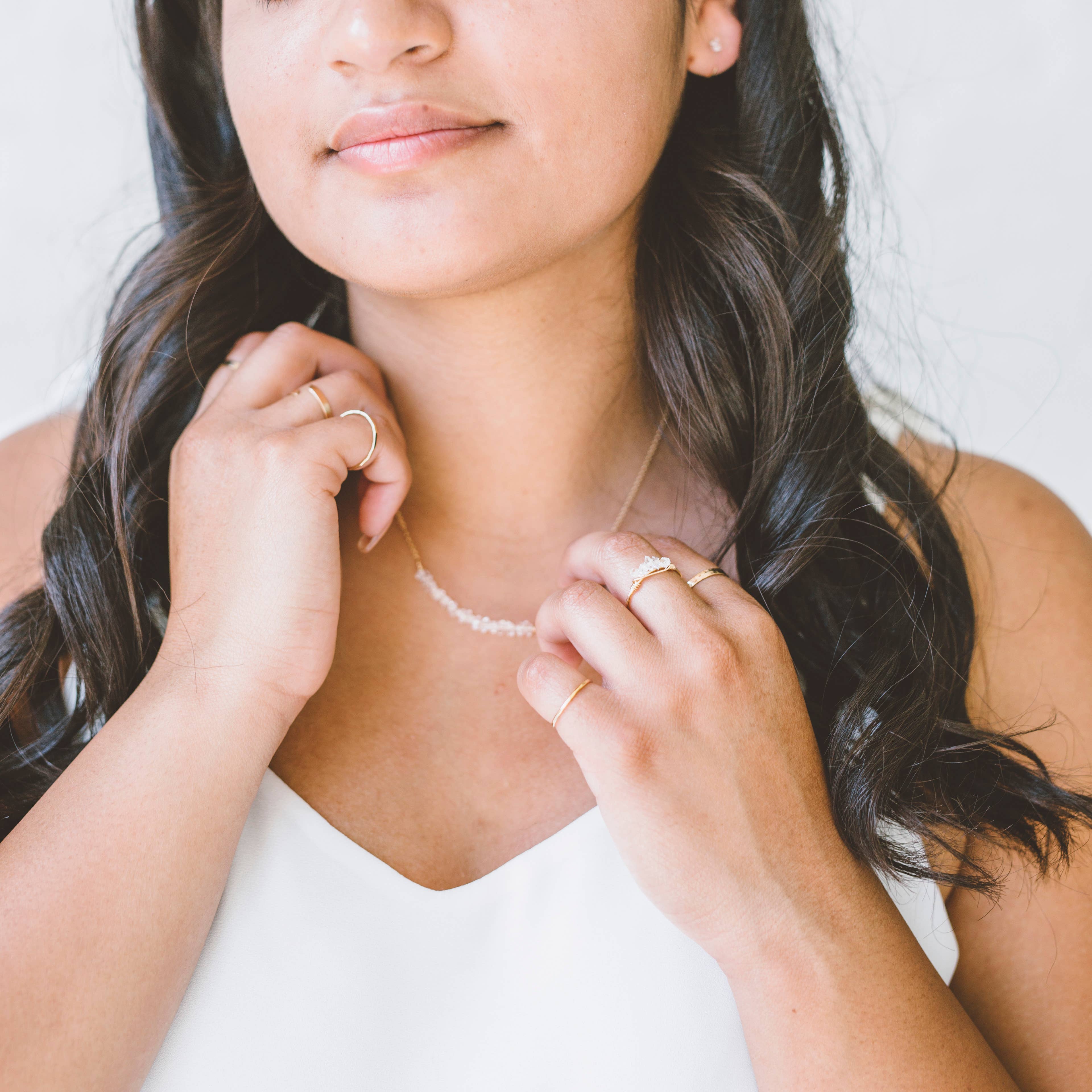 Modest Elements - Wholesale Link & Chain Necklace - Herkimer Diamond Necklace | 14kt Gold Fill + Sterling Silver0