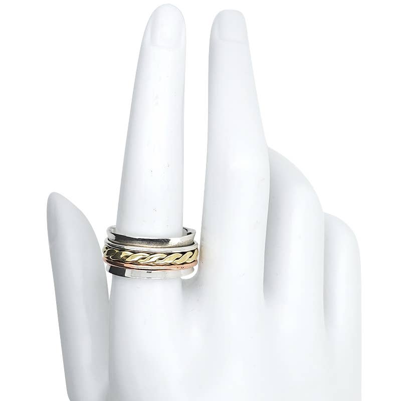 Amberman - Wholesale Band/gestapelde ring - Zilveren, Messing En Koperen Spinner Angst Ring3