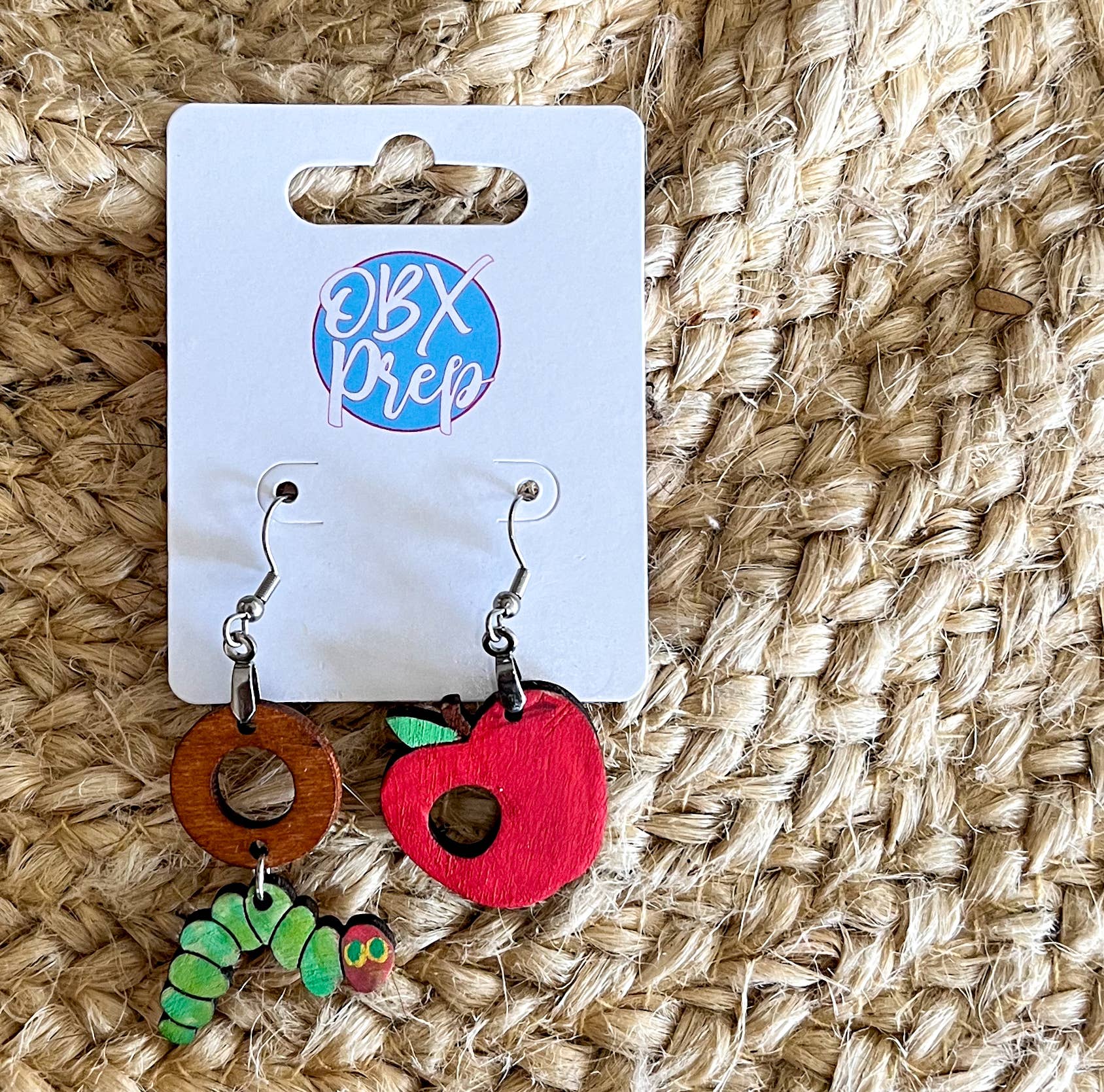OBX Prep – wholesale Dangle earrings – The Very Hungry Caterpillar Hand-Painted Birch Earrings – Ha3