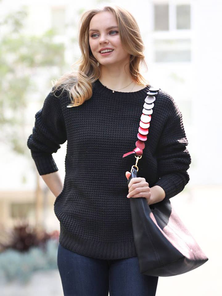 .1028 Hi Low Long Sleeve Round Neck Waffle Sweater SI-24851 for wholesale by 42POPS