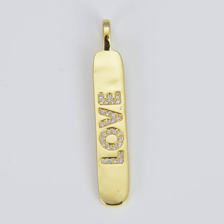 Gold CZ Love Tag Drop Charm CZ Micro Pave Love Charm CP1071 for wholesale by Beads Creation