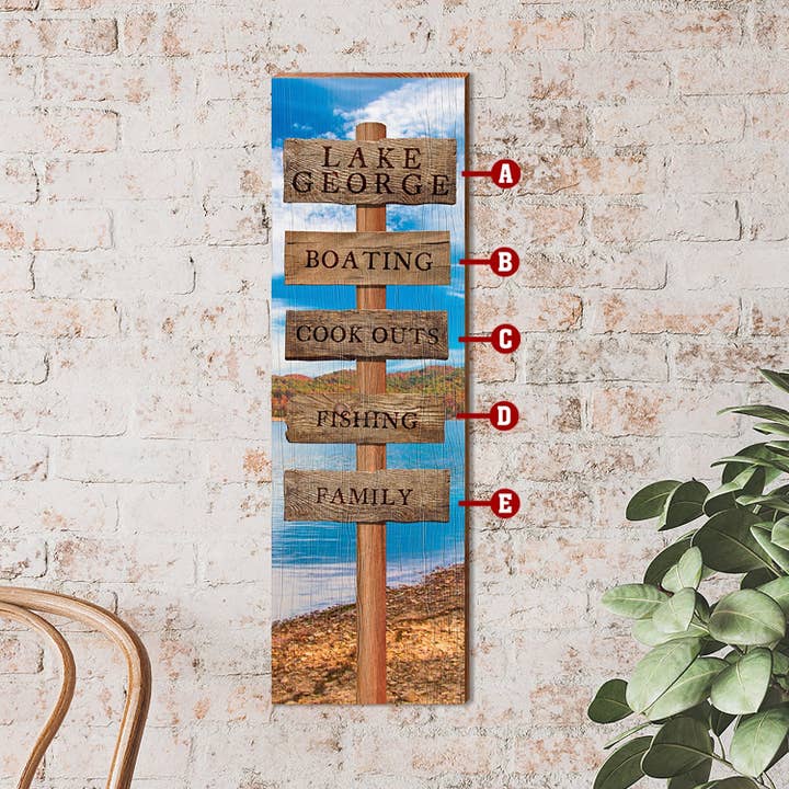 Customizable Fall Lake Directional Sign | Wall Art Print on Real Wood for wholesale by Mill Wood Art