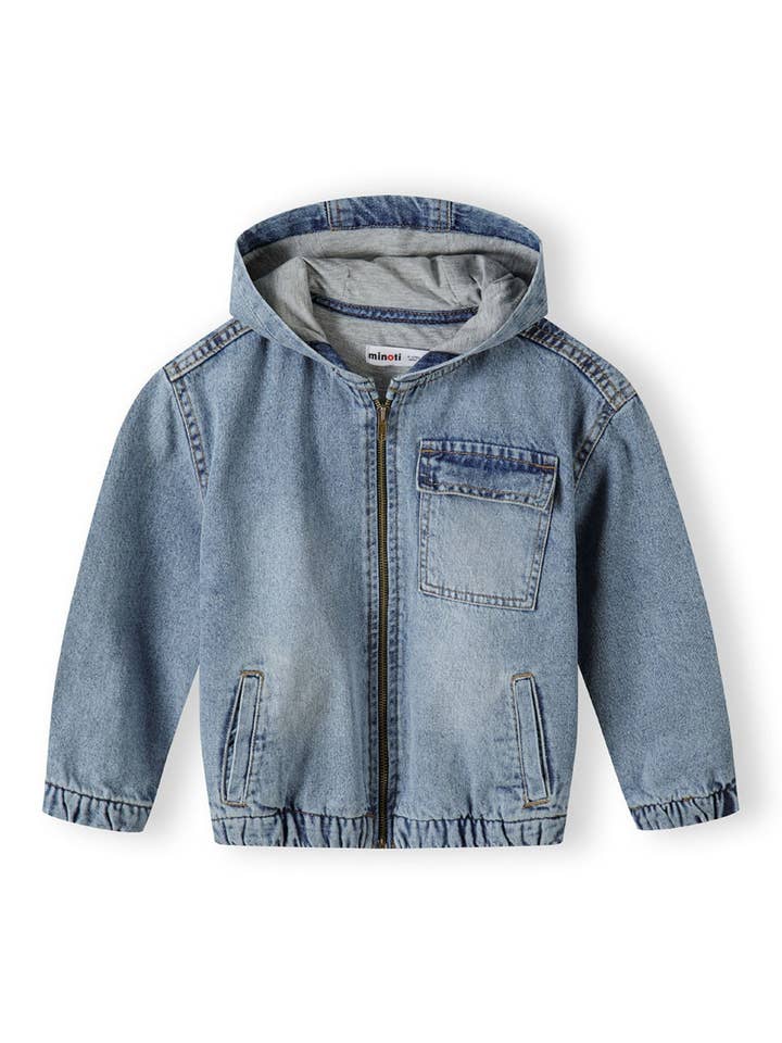 Jungen-Jeansjacke mit fester Kapuze, Reißverschluss, marineblau, 9m-8y für den Großhandel von Minoti sp. z o.o.