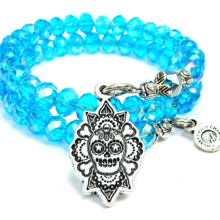 Day of the dead amulet crystal charm Bracelet Mexican style for wholesale by Chubby Chico Charms